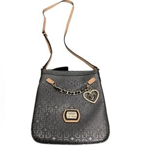 Guess Gray Shoulder Bag with Heart Logo Charm